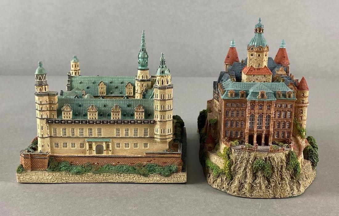 Group of 2 1994 Danbury Mint Enchanted Castles of Europe Resin Models: Includes Kronborg Castles, and Ksiaz Castle, Largest measures 4 1/2 x 8 x 5 3/4.