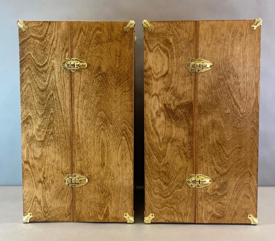 Group of 2 Wood Doll Travel Trunks: Both measure 22 1/2 x 12 1/2 x 12 1/2in.