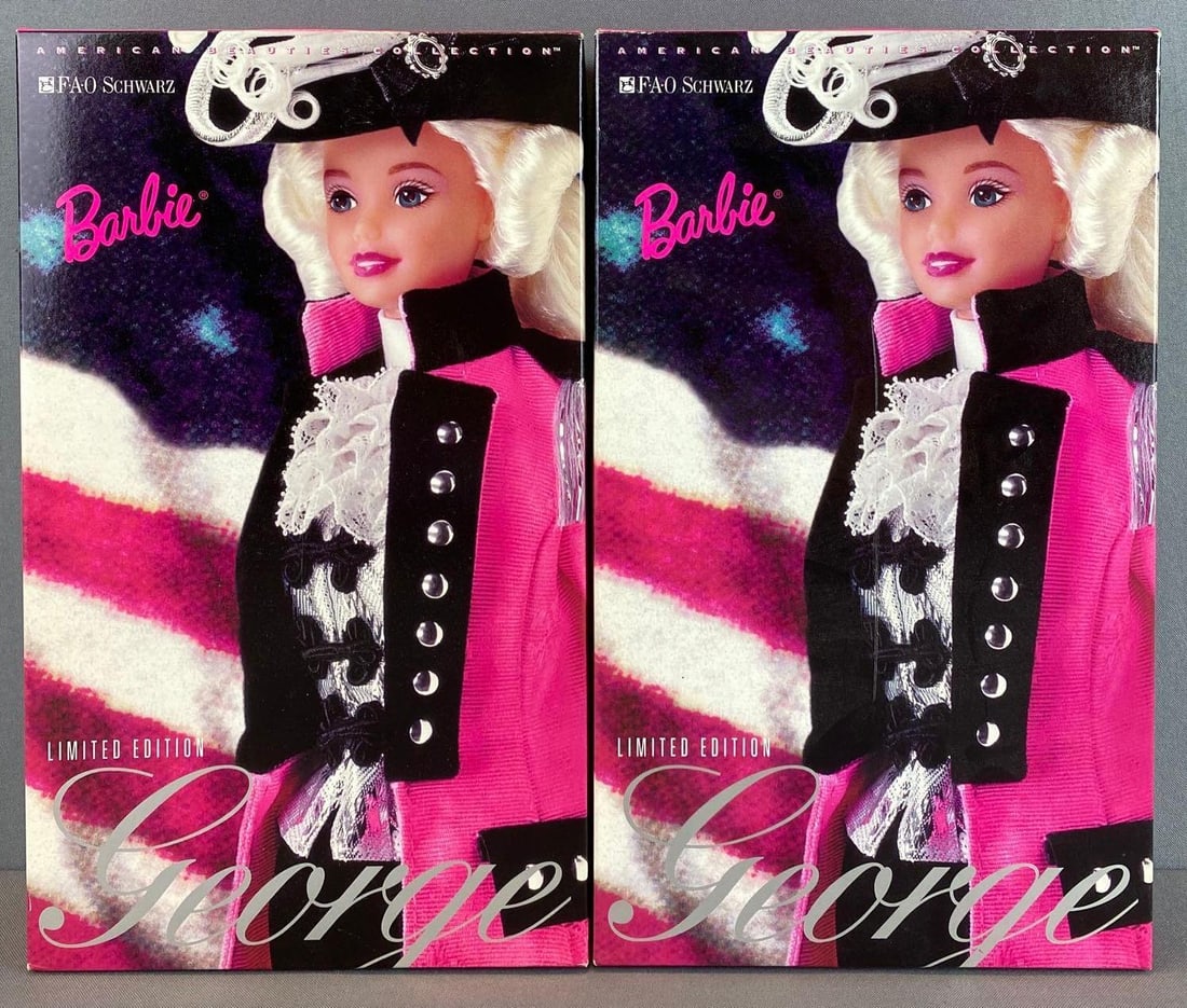 2 Mattel Barbie George Washington Fashion Doll: 1996, limited edition, new in original boxes, 11 1/2 inches tall