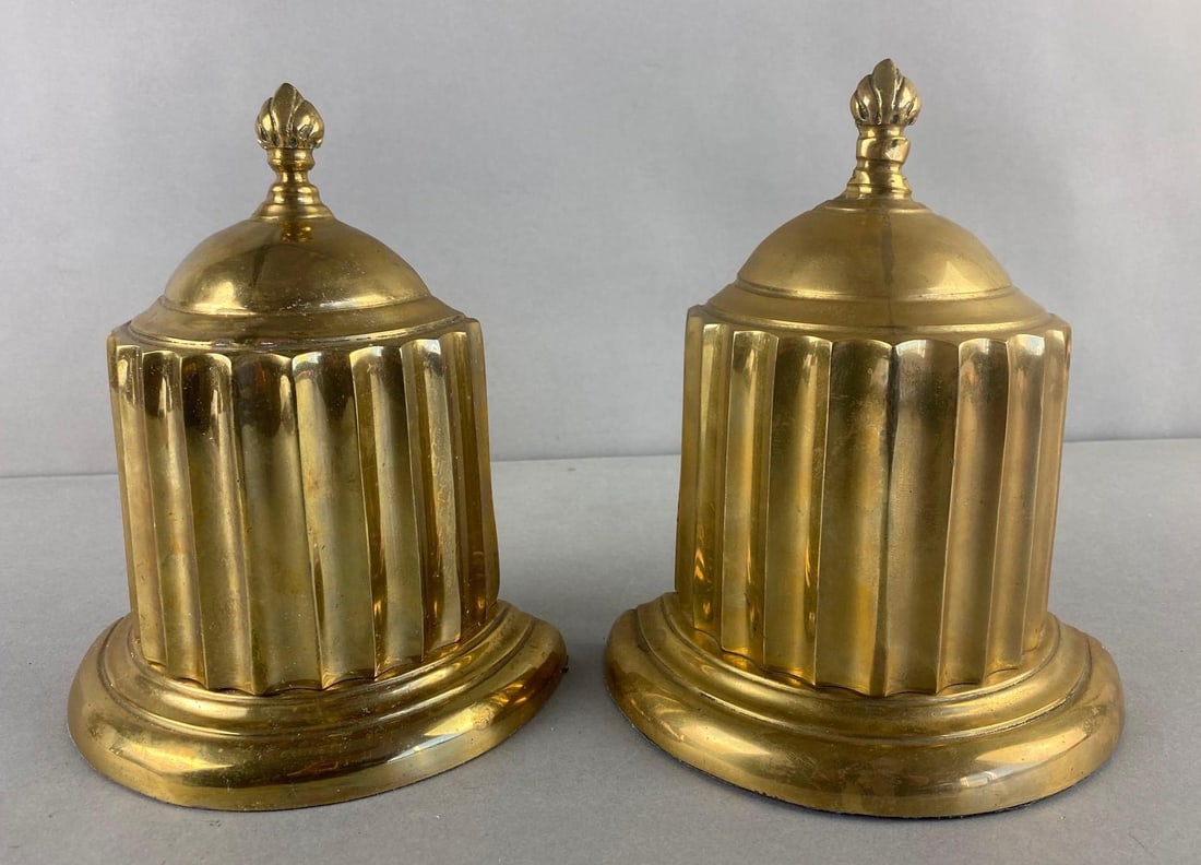 Antique Art Deco Brass Bookends: Each measure 8 x 7 x 4 inches.
