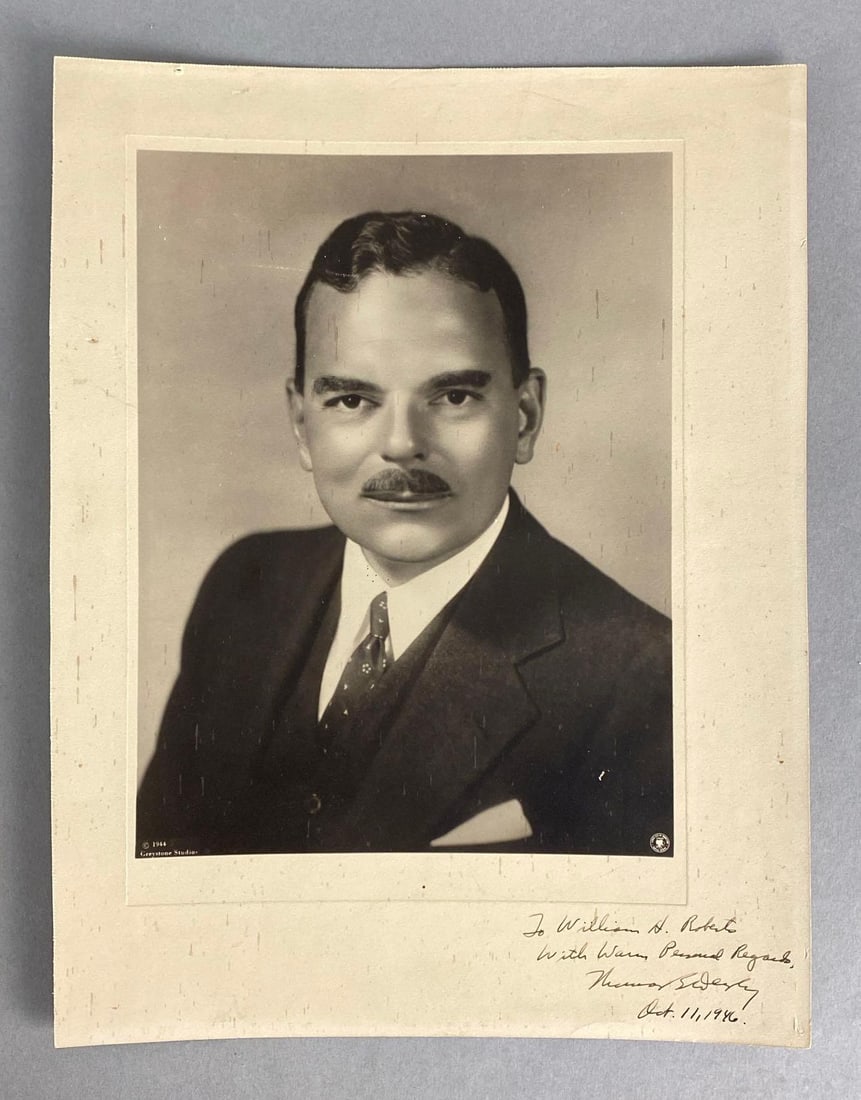 1946 Thomas E. Dewey Signed Photograph: Inscribed to William Roberts with warm wishes, Gov. of New York, Twice Presidential Candidate, Measures 13 x 10 inches.