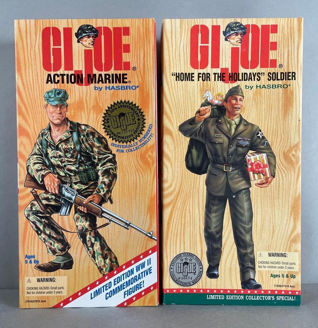 Group of 2 Limited Edition Hasbro G.I. Joe Action Figures: Includes WW2 action marine, and home for the holidays, original packaging