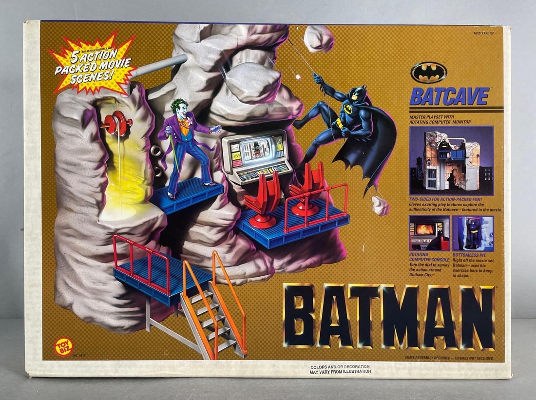 1989 Toy Biz Batman Batcave Playset: Factory sealed original box measures 15 3/4 x 21 1/2 x 9 inches