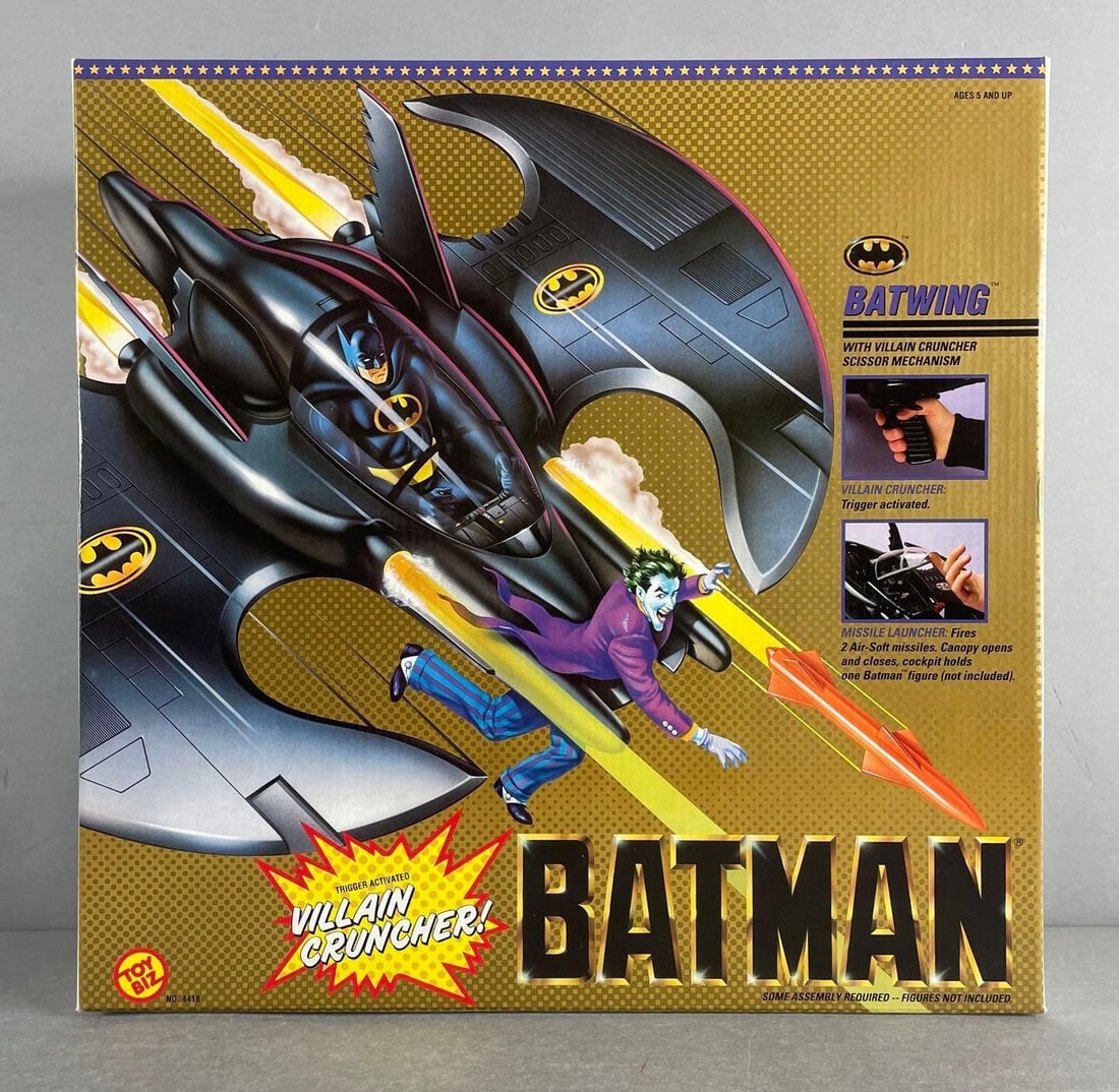 1989 Toy Biz Batman Batwing Vehicle: Original packaging measures 15 x 15 x 5 inches