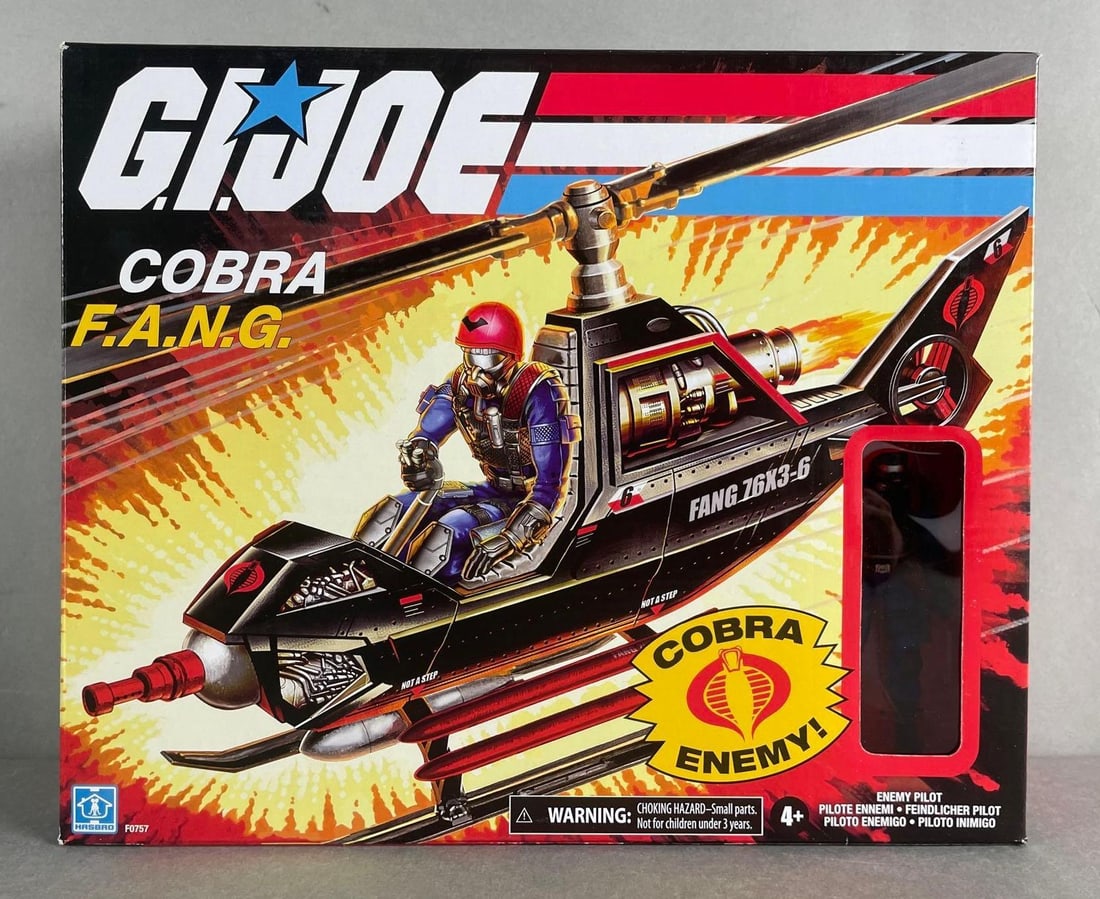 Hasbro G.I. Joe Cobra F.A.N.G. Helicopter: Sealed original packaging measures 9 x 11 x 3 1/2 inches
