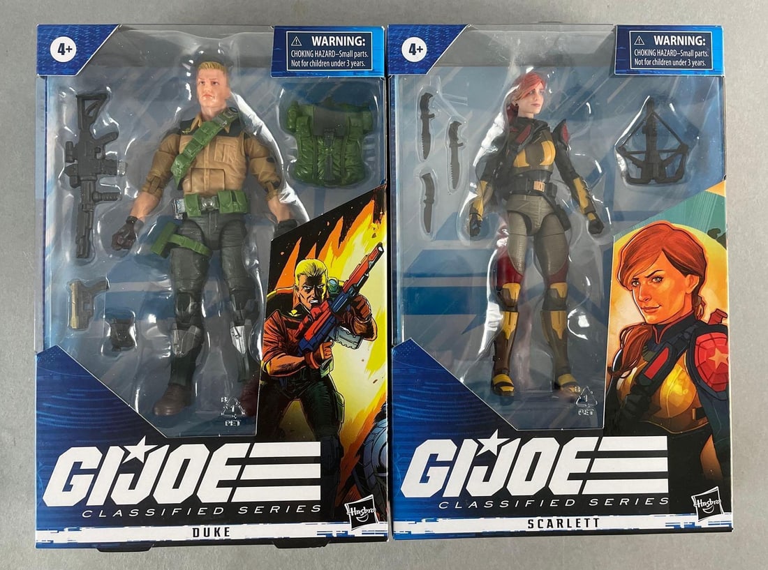 Group of 2 Hasbro G.I. Joe Classified Series Action Figures: Includes duke and Scarlett. Original packaging measures 9 x 6 x 2 inches