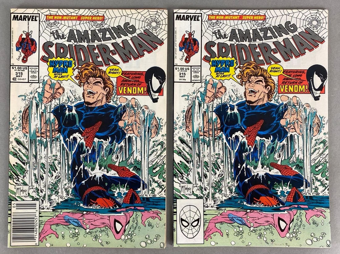 Group of 2 Marvel Comics The Amazing Spider-Man No. 315: 2nd Appearance of Venom, May 1989, Modern Age, $1.00, Bagged and boarded.