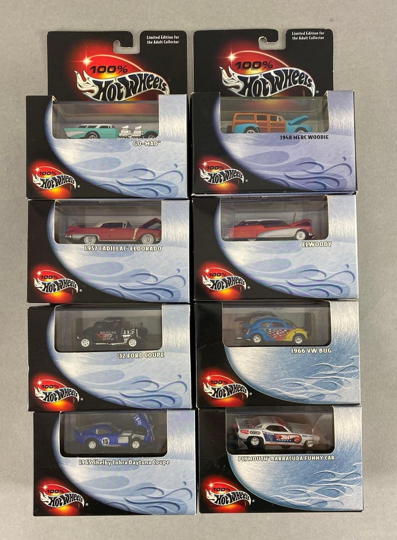 Group of 8 Mattel Hot Wheels Die-Cast Cara: Includes Elwood, Go-Mad, 1932 ford coupe and more, new in original boxes