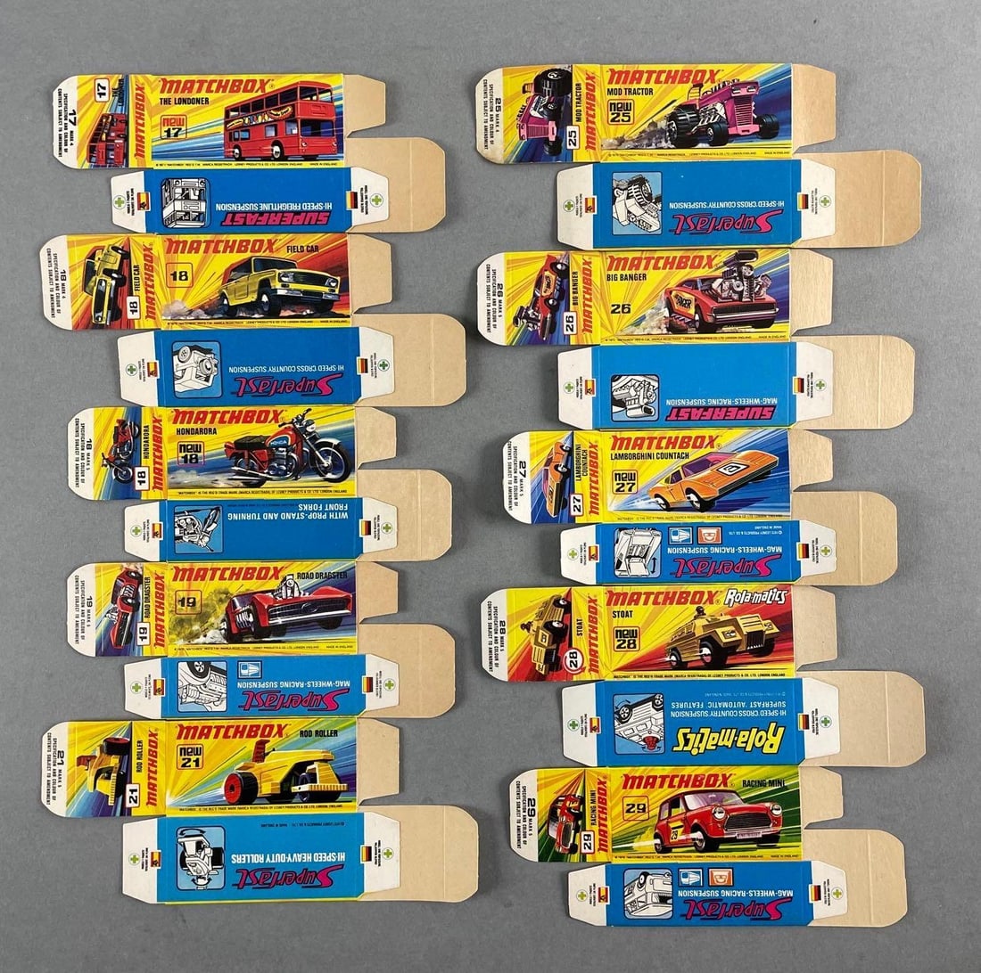 Group of 10 Matchbox I Type Boxes: Includes no. 29 racing mini