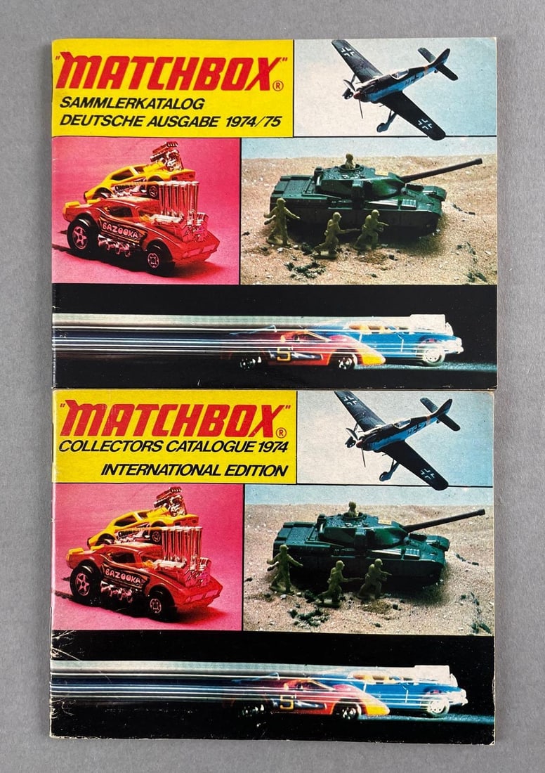 Group of 2 Matchbox 1974/75 International Catalogues: Each measure 4 1/4 x 5 1/2 inches
