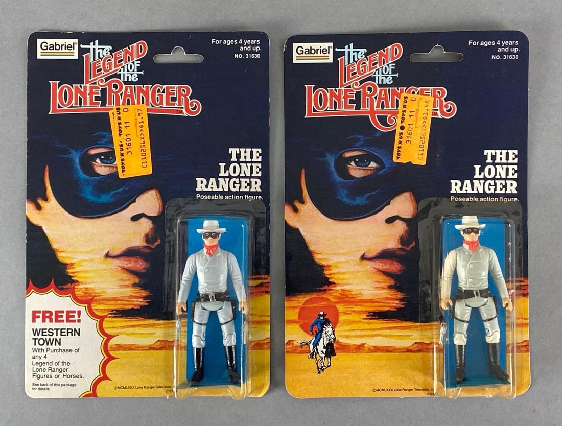 Group of 2 Gabriel The Lone Ranger Action Figures: 1982, In original packaging, Packaging measures 9 x 6 x 1 inches.