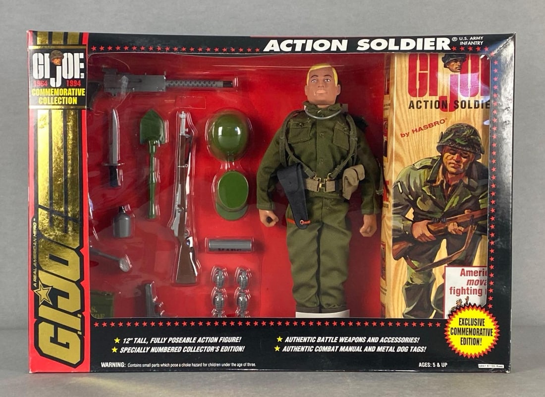 Hasbro G.I. Joe Commemorative Collection Action Soldier: 1993, In original packaging, US Army Infantry, Some damage to box corners, Box measures 12 3/4 x 18 x 2 3/4 inches.