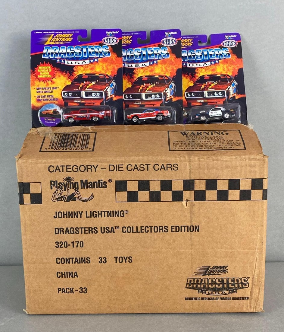 Factory Box of 33 Johnny Lightning Dragsters USA Die-Cast Vehicles (1 of 3)