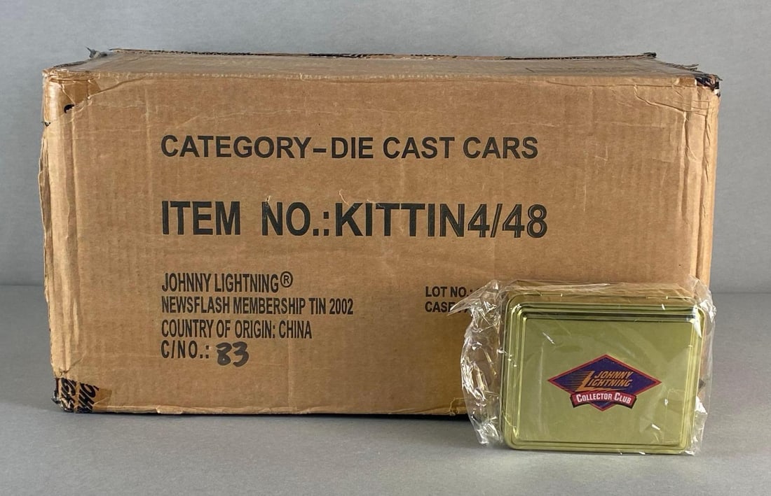 Factory Box of 48 Johnny Lightning Collectors Club Membership Tins (1 of 3)