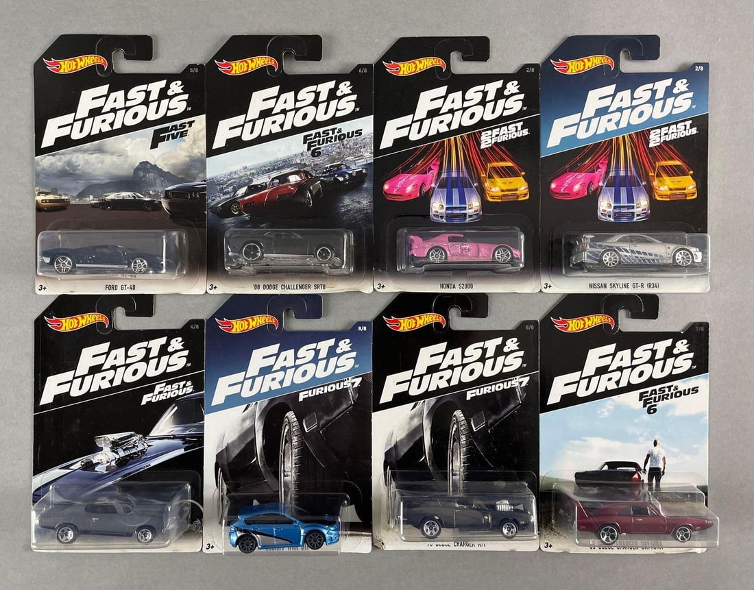 Group of 8 Mattel Hot Wheels Fast and Furious Die-Cast Vehicles: Includes Chevelle, Subaru wrx, ford gt-40