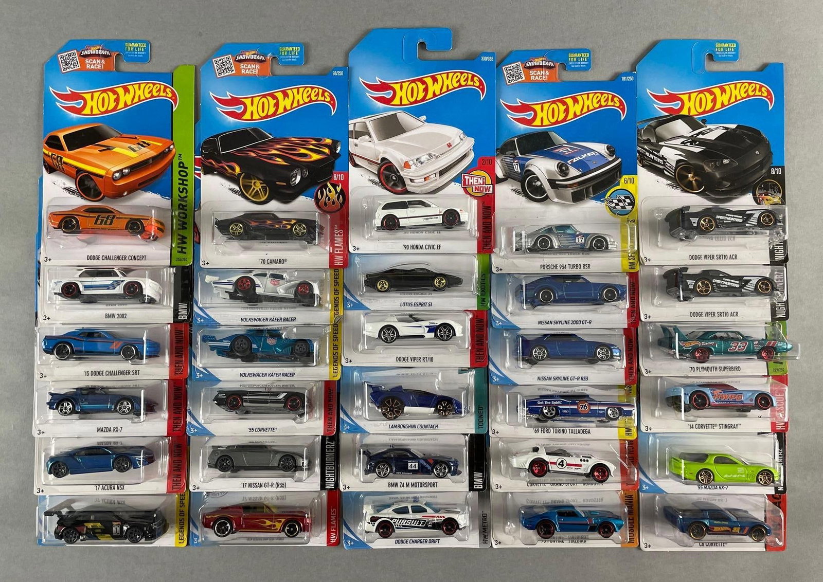 Group of 30 Mattel Hot Wheels Die-Cast Cars: Includes 73 firebird, 67 Shelby , 70 superbird