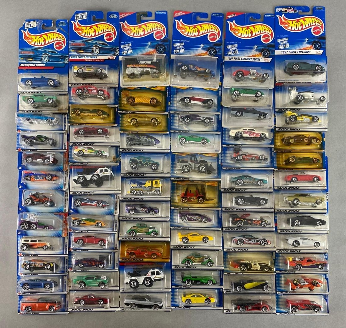 Group of 150+ Mattel Hot Wheels Die-Cast: Includes Porche 911, Mercedes 500sl, big flush and more, like new in original packaging