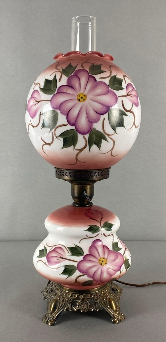 Gone with the Wind Hand-Painted Floral Glass Hurricane Lamp (1 of 6)