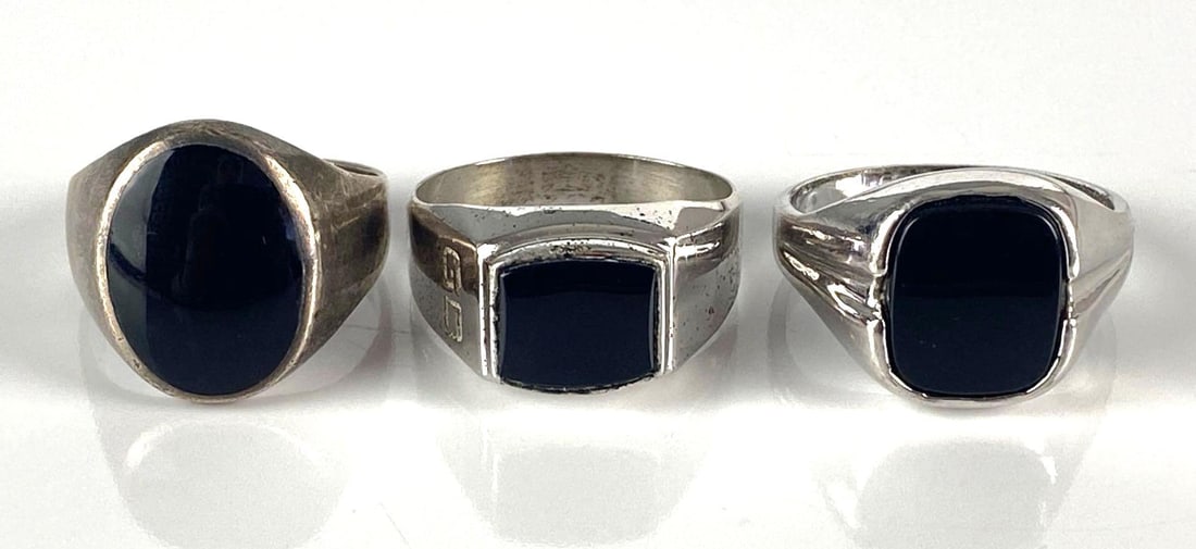 Group of 3 Sterling Silver Black Gemstone Rings (1 of 5)