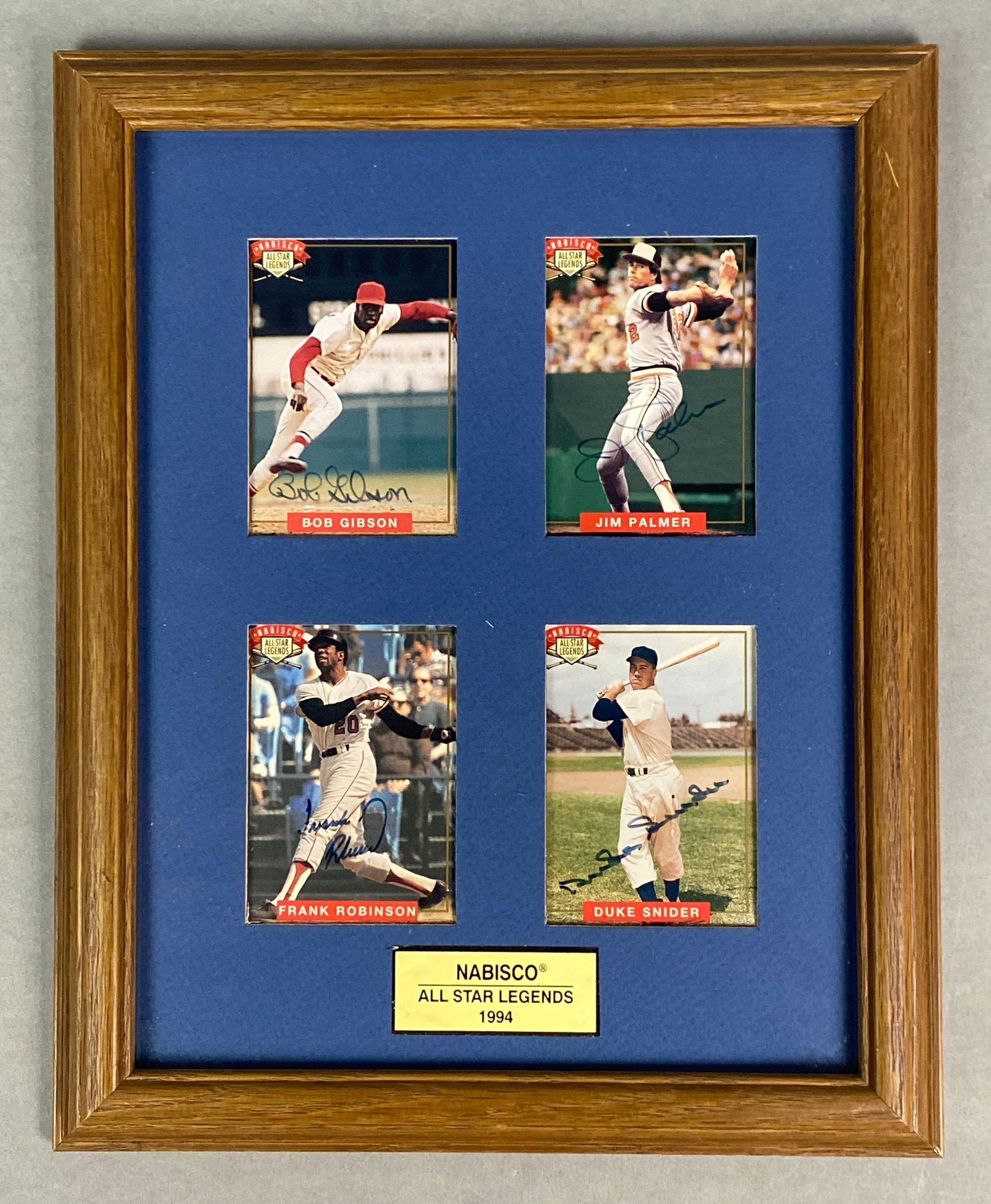 1994 NABISCO Framed Signed Cards of Bob Gibson, Duke Snider, Frank Robinson, and Jim Palmer (1 of 4)