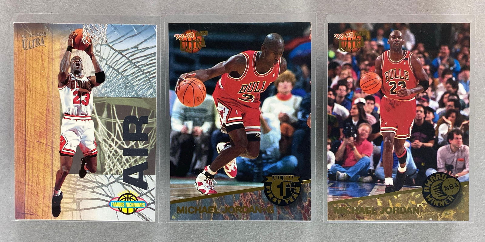 1993 Fleer Ultra Air and 1992 Fleer Ultra Award Winner and All NBA Michael Jordan Inserts (1 of 2)