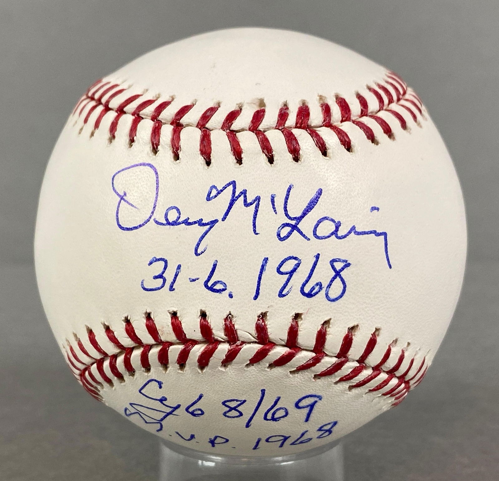 Denny McLain Signed Official MLB Rawlings Selig Baseball: Denny McLain Autographed Denny McLain 31 - 6?1968, CY 68/69, MVP 1968, We Guarantee This to Pass 3rd Party Authentication, Case included