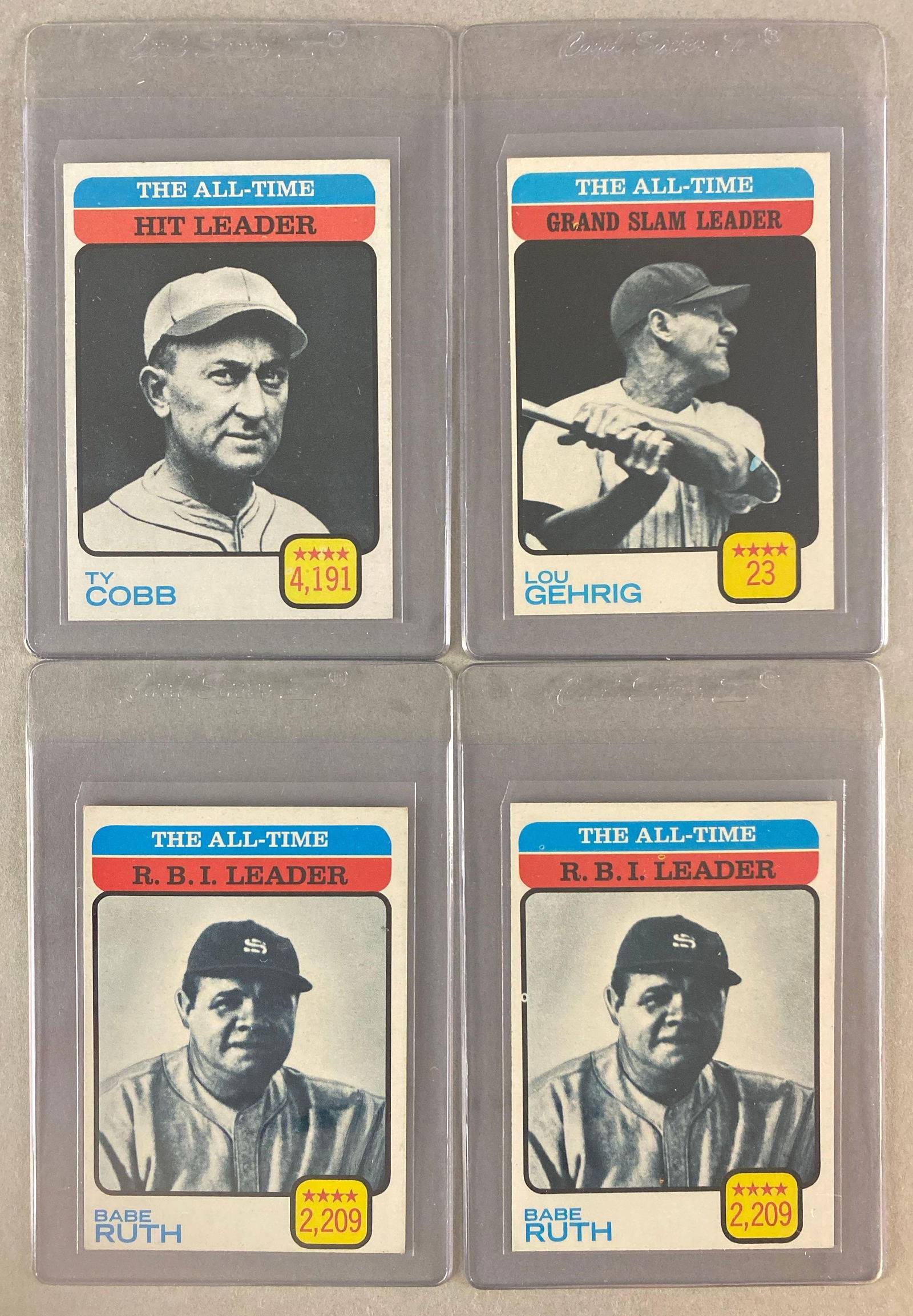 4 - 1973 Topps Baseball All-Time Leaders, Cobb, Ruth, and Gehrig Cards (1 of 2)