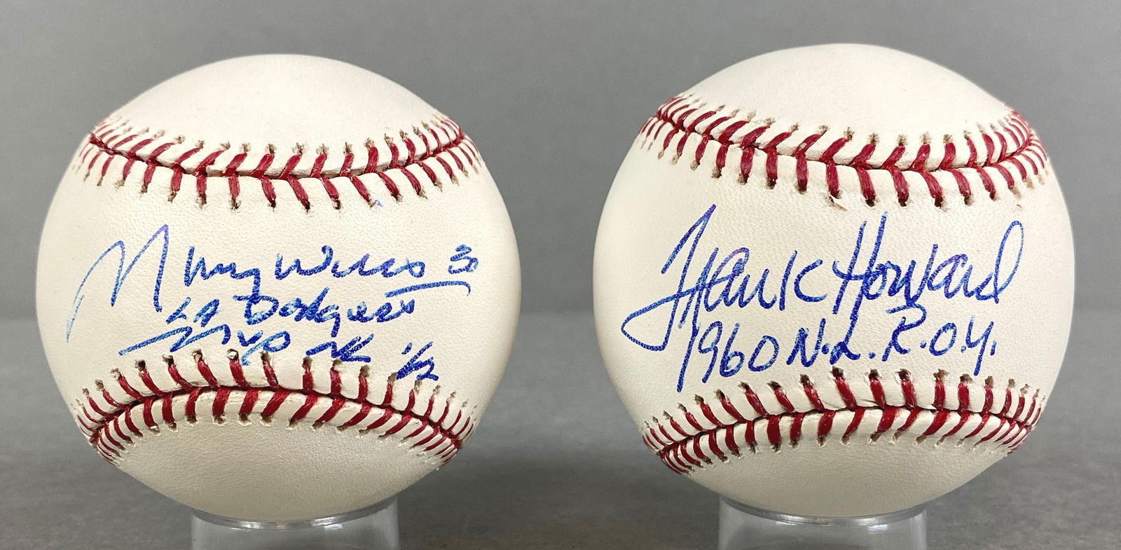 Maury Wills and Frank Howard Signed Official MLB Rawlings Selig Baseballs with Inscriptions: 2 - Autographed Baseballs Maury Wills 30 LA Dodgers MVP NL 62, and Frank Howard 1960 NL ROY, LA Dodger Stars, We Guarantee These to Pass 3rd Party Authentication, Cases included