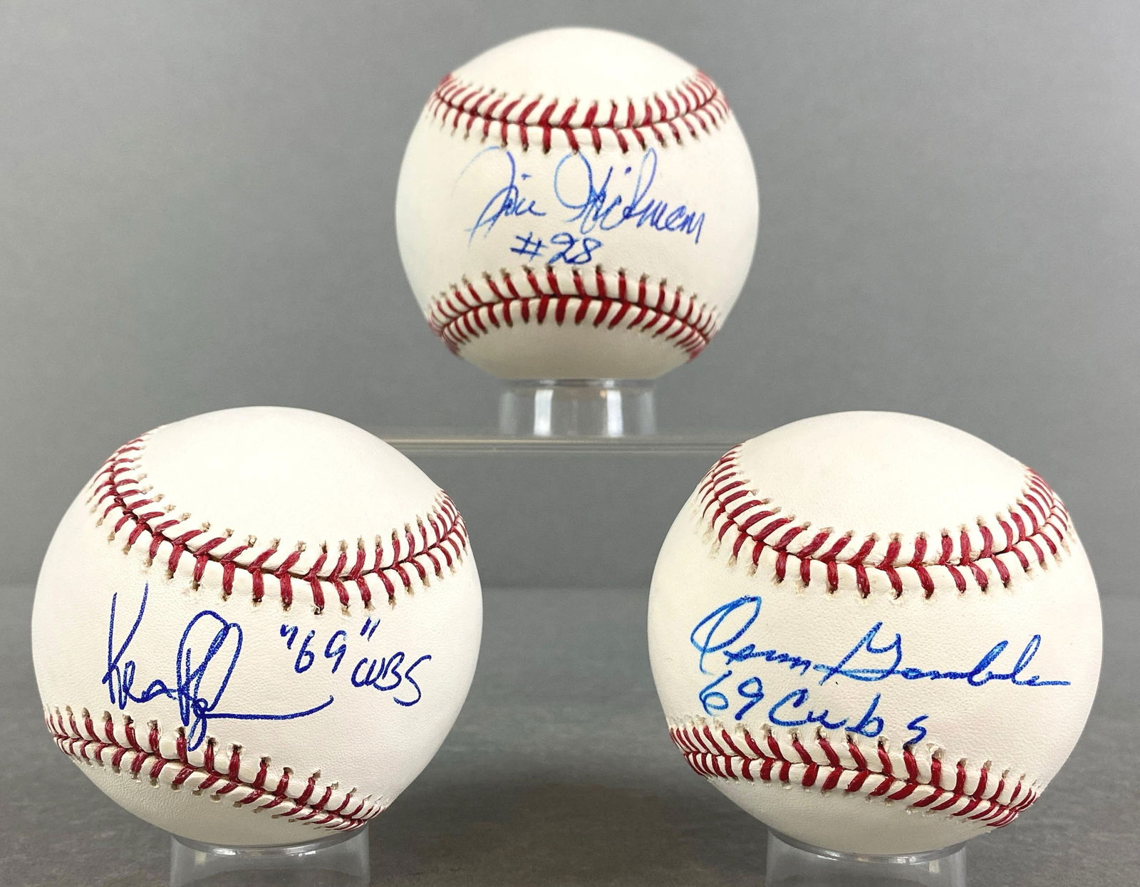 3 - 1969 Chicago Cubs Oscar Gamble, Jim Hickman, and Ken Rudolf Signed Official MLB Rawlings Selig: All 3 from the 1969 Chicago Cubs Team, 3 - Autographed Baseballs Oscar Gamble 69 Cubs, Ken Rudolf 69 Cubs, Jim Hickman #28, We Guarantee These to Pass 3rd Party Authentication, Cases included