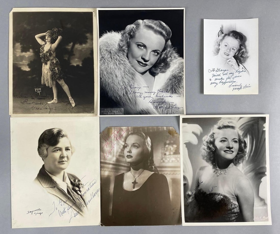 Group of 6 Hollywood Actress Signed Photographs: Includes Grace Lang, Lillian lang, Norma Clair, Betty Taylor, Wanda Hendrix, and Dema Harshbarger, largest measures 8 x 10 inches