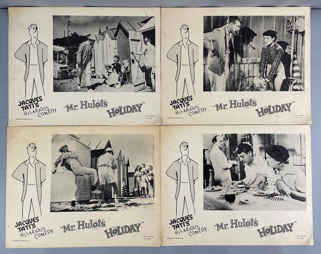 Group of 4 Mr. Hulots Holiday Lobby Cards: Jacques Tati, 11 x 14 inches