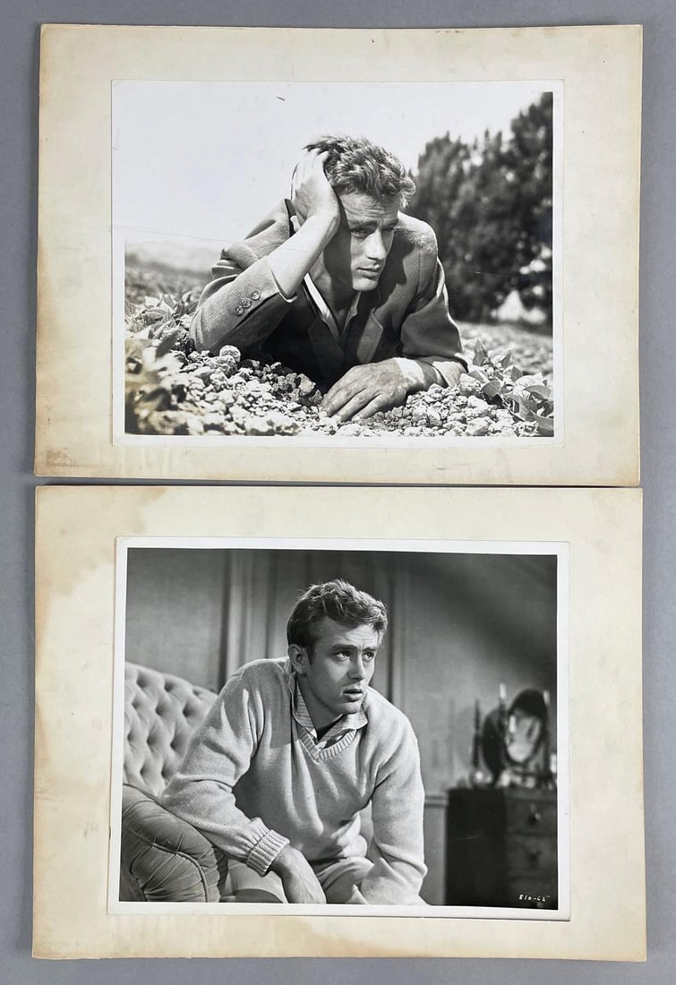 Group of 2 Vintage James Dean Mounted Photographs: Photos measure 8 x 10 inches, boards measure 10 1/4 x 13 1/4 inches