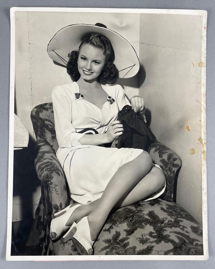 Janet Blair Photograph: 1921-2007, American big band singer, stage, tv, film. Staining, tack holes. 10 x 13 inches