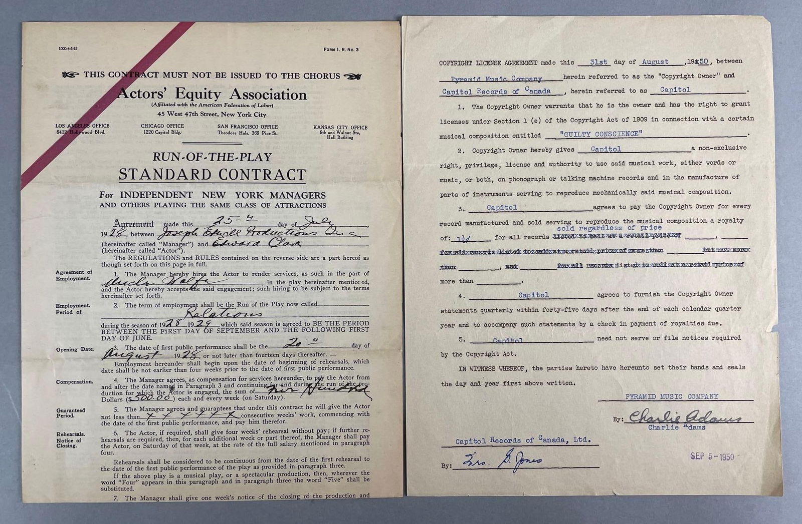 Group of 2 Vintage Signed Contracts (1 of 3)
