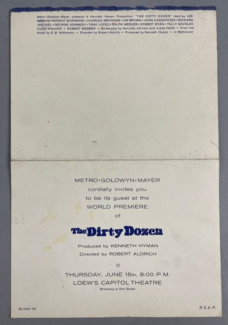 1967 The Dirty Dozen World Premiere Invitation (1 of 2)