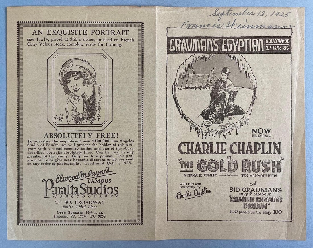 1925 Charlie Chaplin in The Gold Rush Program (1 of 2)