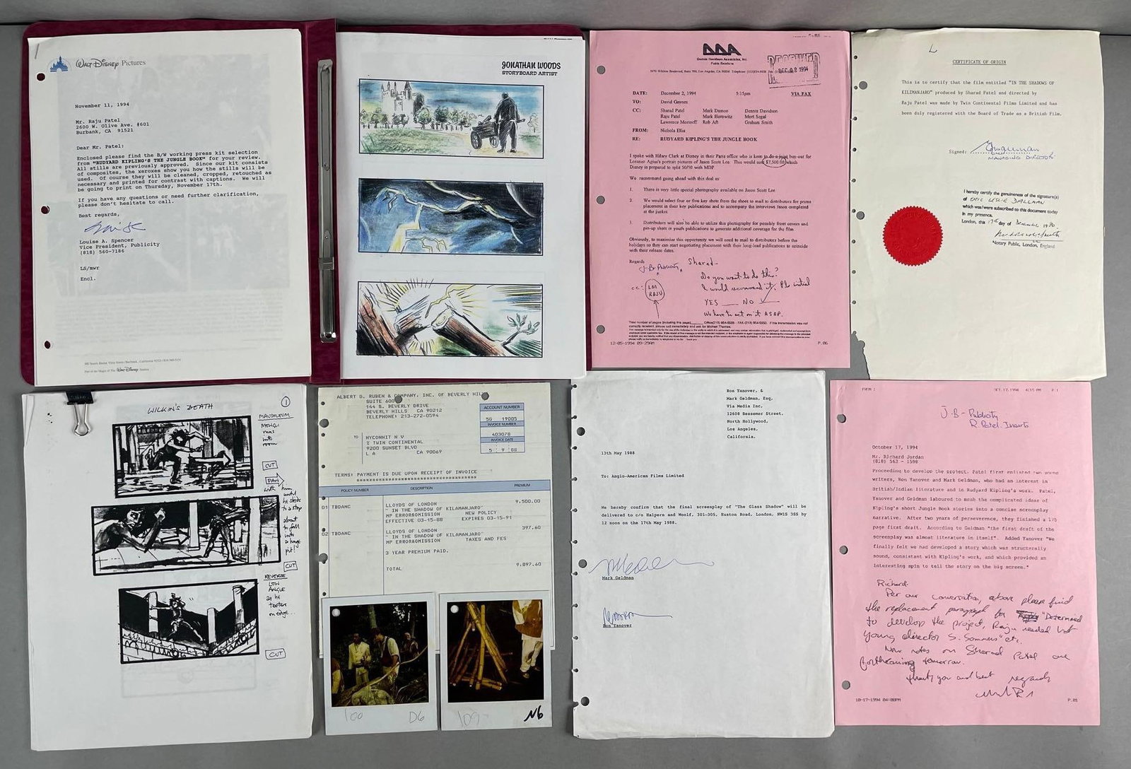 Group of Hollywood Related Ephemera: Includes story board art, photos, letters, and more. Folder measures 11 1/2 x 9 inches