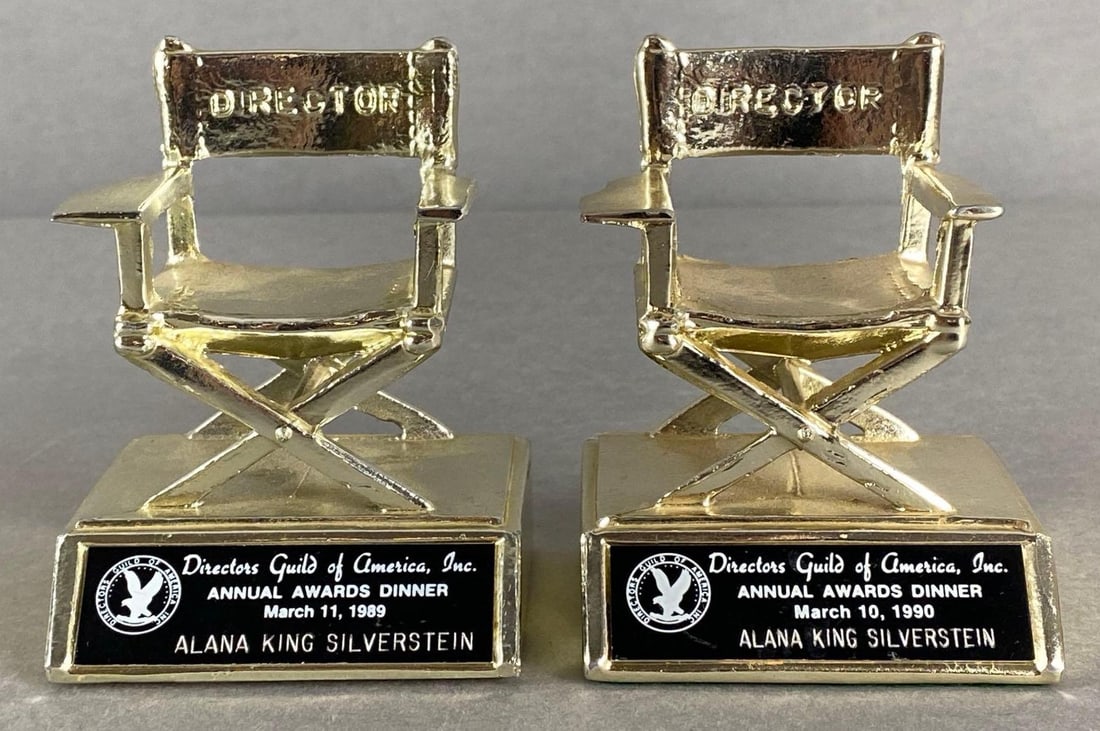 Group of 2 Alana King Silverstein Directors Guild of America Awards: Includes 1989, and 1990, Annual Awards Dinner, Both measure 3 3/4 x 3 x 2 3/4 inches.