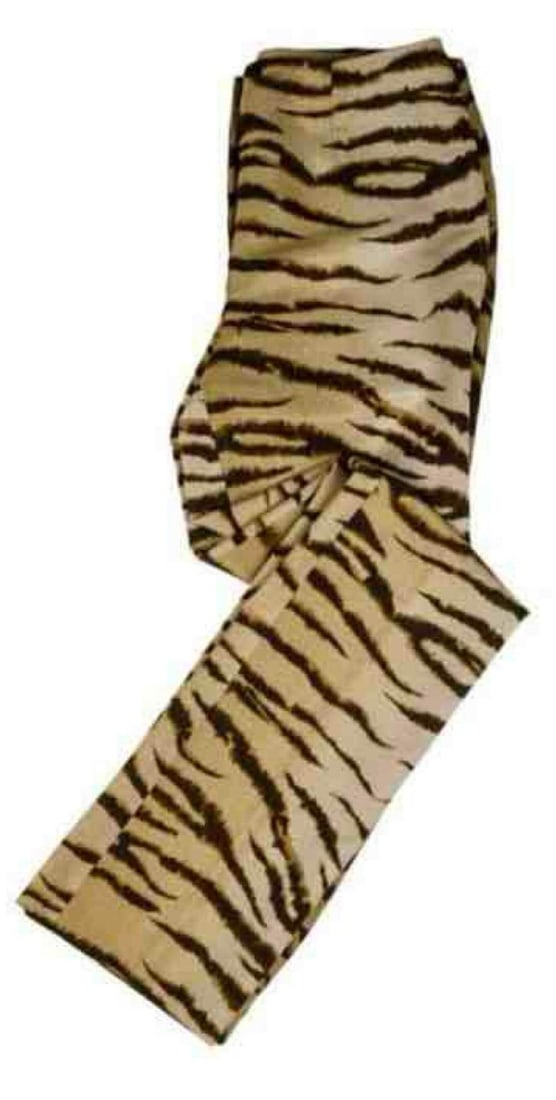 Raquel Welch Dolce and Gabbana Tiger Print Flared Pants: Size 32, Flare pants, Juliens Auction Tag not included.