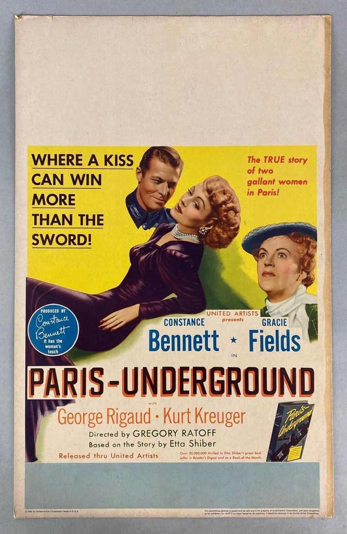 1945 Original Paris Underground Movie Poster (1 of 6)