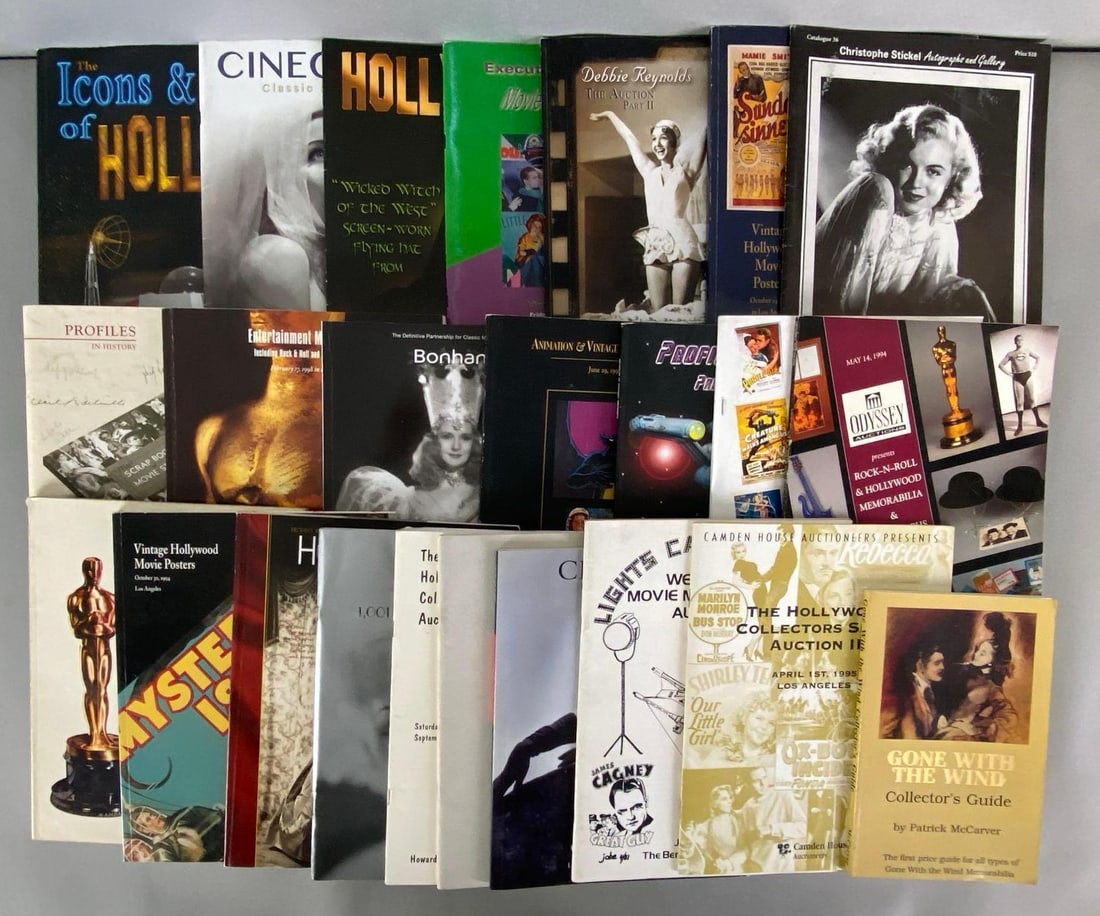 Group of 23 Entertainment Auction Catalogs: Includes Odyssey Auctions, Camden House, Bonhams, and more, Largest measures 14 1/2 x 10 1/2 inches.