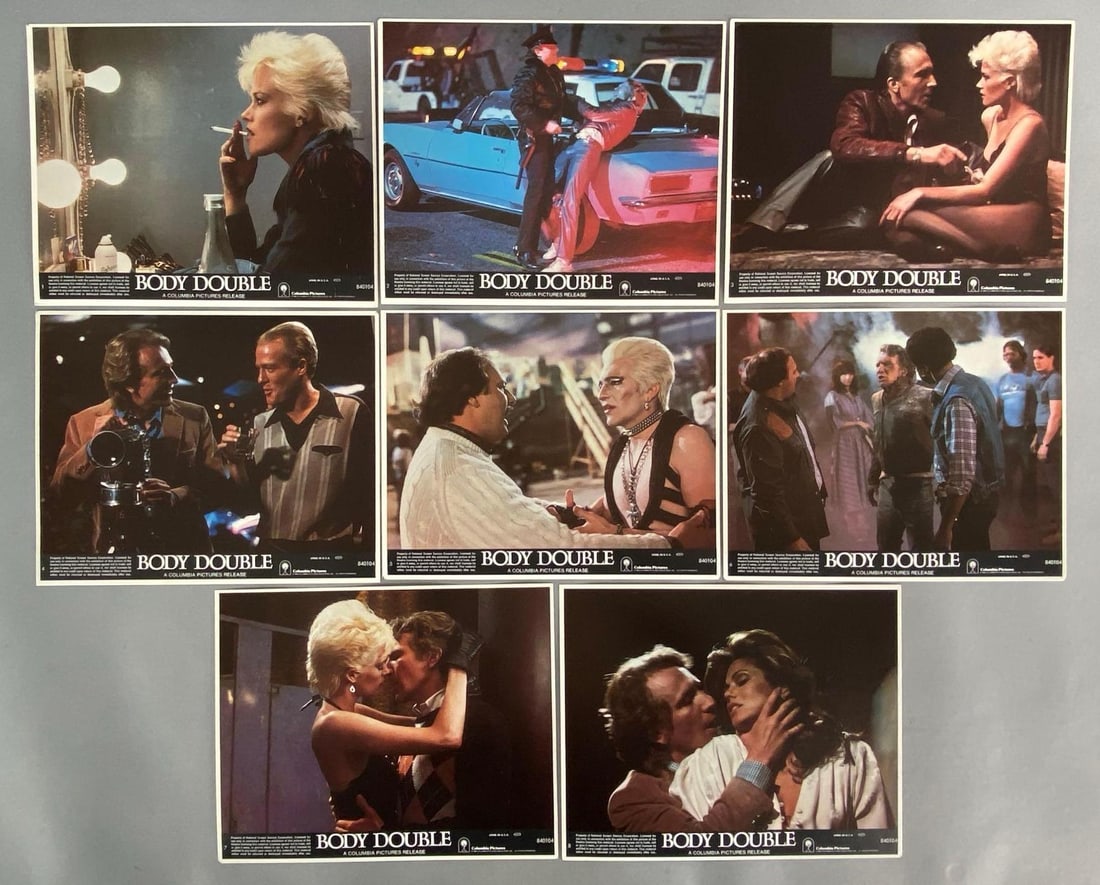 Group of 8 1984 Body Double Mini Lobby Cards: Columbia Pictures, Starring Melanie Griffith, Craig Wasson, and Deborah Shelton, All measure 8 x 10 inches.
