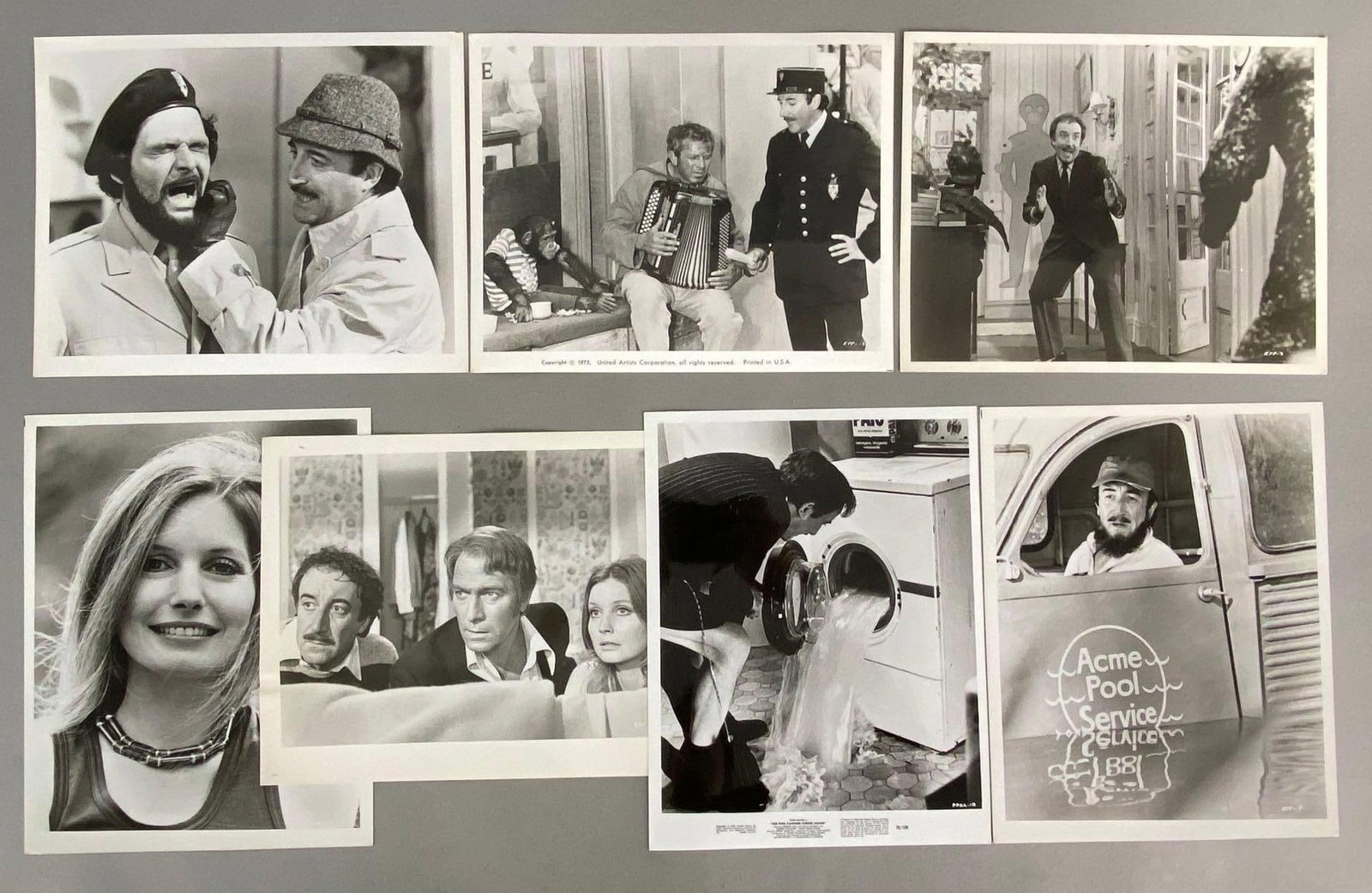 Group of 7 1975 Return of the Pink Panther Stills: United Artists Corporation, All measure 8 x 10 inches.