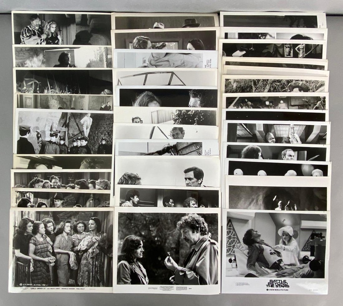 Group of 30+ Slasher/Sci-Fi/Space Stills: Includes stills from Spirit of the Dead, Hell on Devils Island, Girls Under 21, Tentacles, Invasion of the Body Snatchers, and Battle Beyond the Stars, All measure 8 x 10 inches.