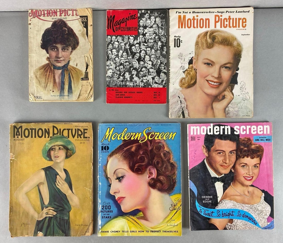 Group of 6 1910 - 1955 Movie Magazines (1 of 3)