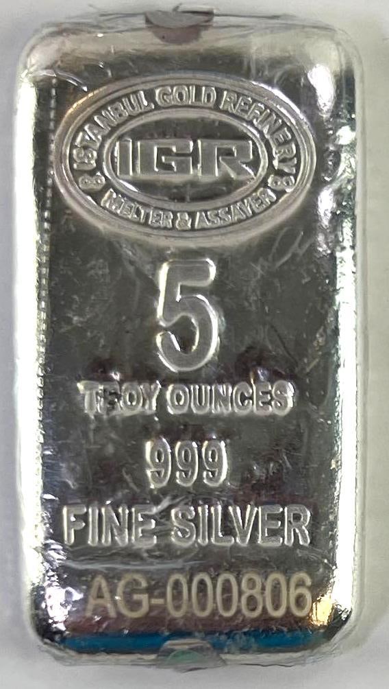 IGR 5 oz .999 Fine Silver Bar Sealed with Assay: IGR 5 oz .999 Fine Silver Bar Sealed with Assay