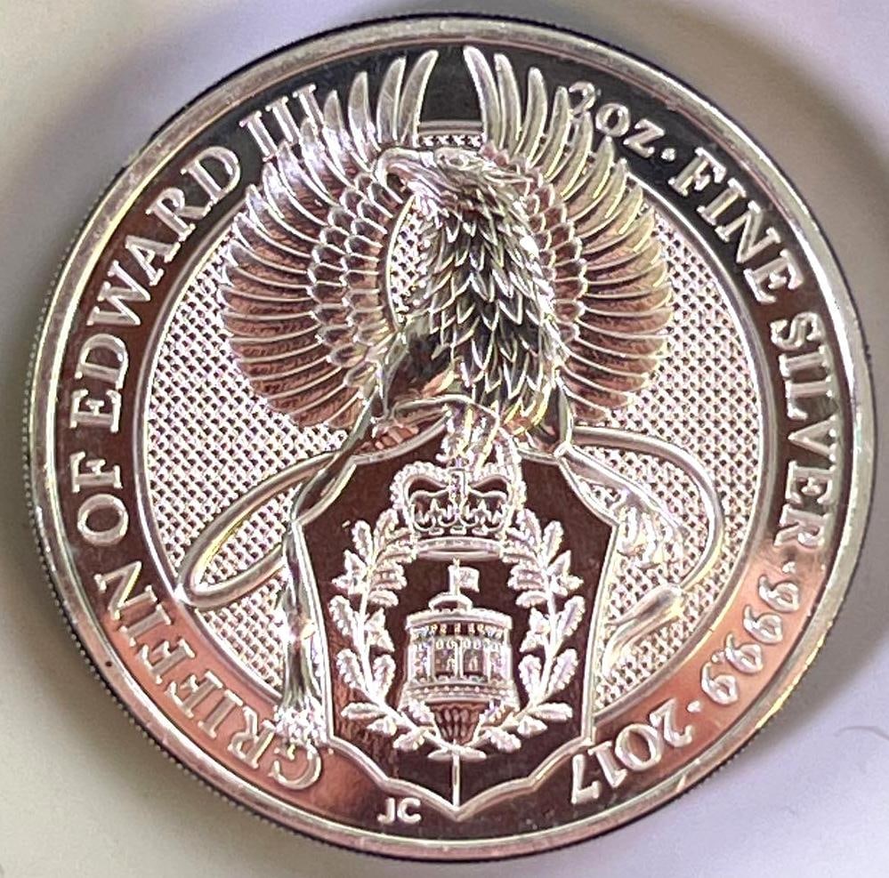 2017 Queen's Beast Griffin of Edward  2 oz .9999 Fine High Relief Silver Coin (1 of 2)