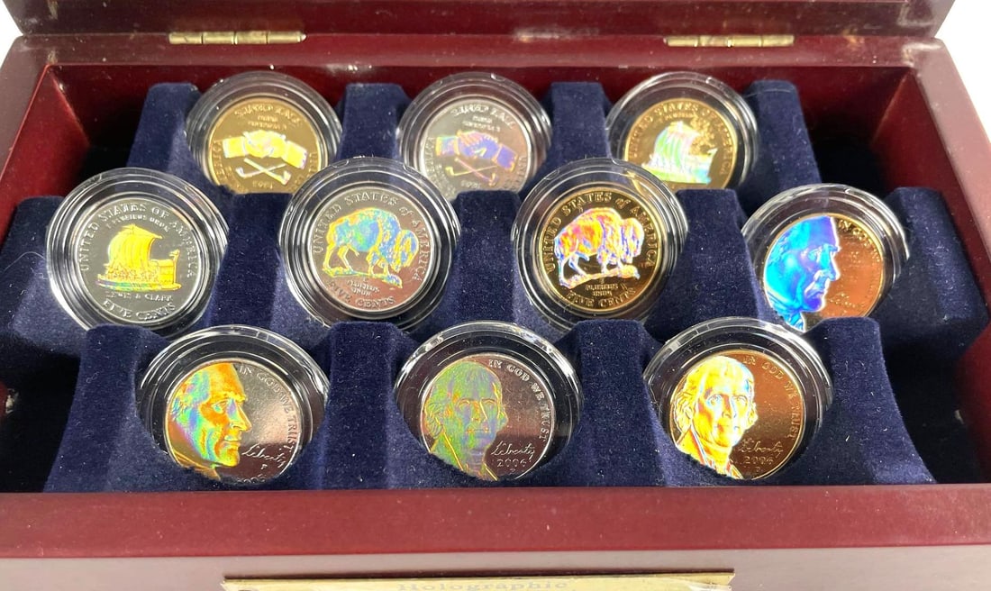 Set of 10 Holographic New U.S. Nickel Coins: Includes case