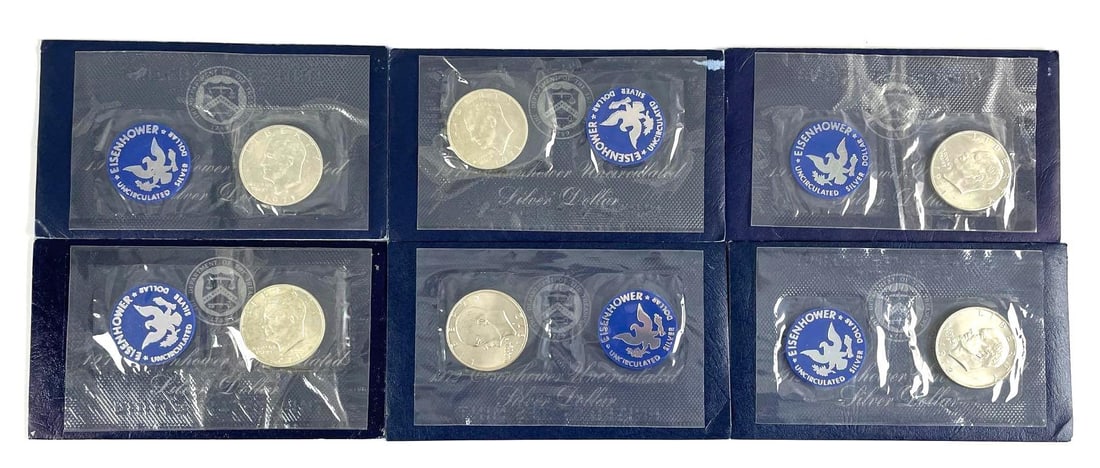 Group of 6 Uncirculated 40% Silver Eisenhower Dollar Coins (1 of 5)