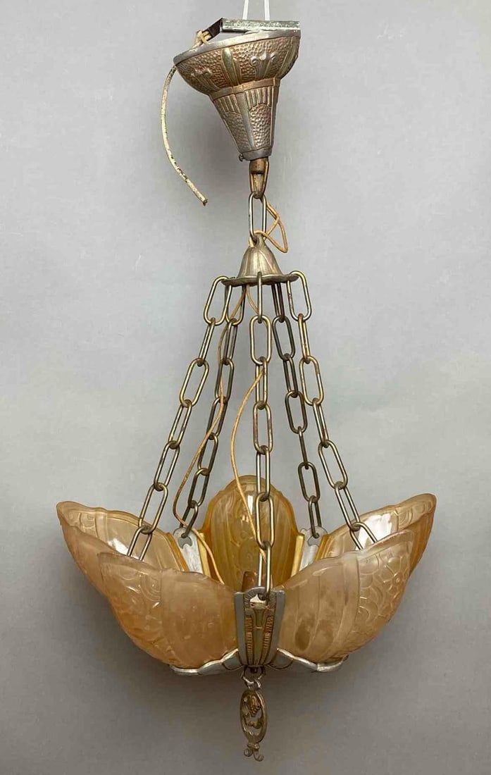 Art Deco Lincoln Floral Slip Shade Hanging Light Fixture (1 of 6)